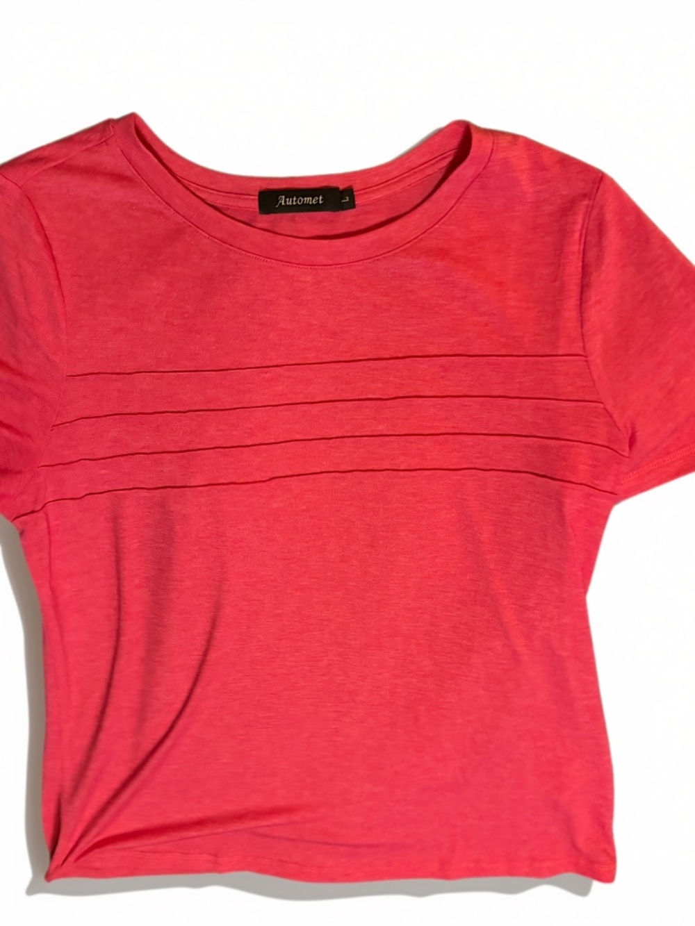 Automet Women's Large Bright Pink Pleated Short Sleeve T-Shirt